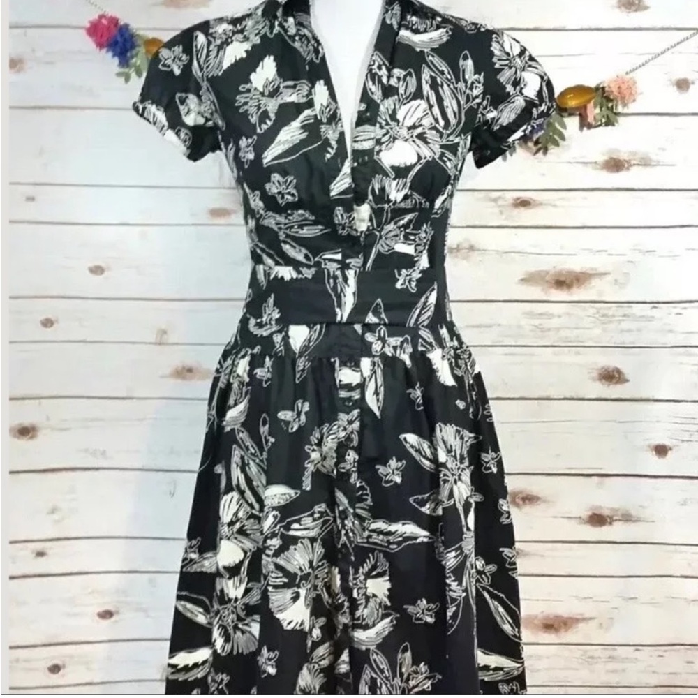 Black & White Floral Fit-and-Flare Dress